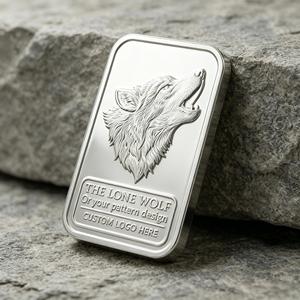 Barre de lingot souvenir personnalisée en alliage de zinc moulé sous pression de haute qualité, plaquée argent, avec loup en relief - Product Image 1