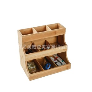 Caja de almacenamiento de bolsitas de té de bambú, estante de almacenamiento de café, caja de almacenamiento de tres niveles con múltiples compartimentos, estante para bolsitas de té para tiendas de té con leche - Product Image 4