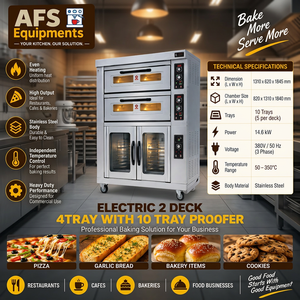 เตาอบเบเกอรี่ไฟฟ้า AFS Equipments แบบ 2 ชั้น 10 ถาด 14.6 กิโลวัตต์ 380 โวลต์ 10-260 องศาเซลเซียส ควบคุมแบบดิจิตอล ตั้งพื้นได้ พร้อมตัวตั้งเวลา สำหรับใช้งานเชิงพาณิชย์ - Product Image 3