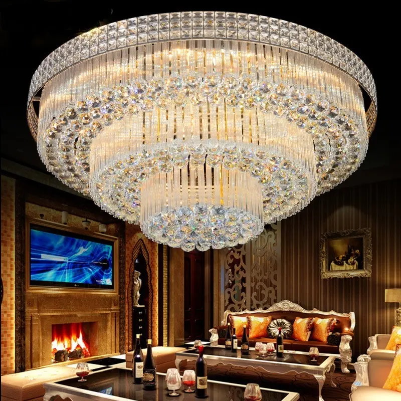 Wedding Indoor Decorative Vintage Gold Crystal Pendant Lamp Chandelier for Hotel Bedroom Living Room LED Dimmable Ceiling Light