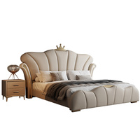 Ensemble de chambre à coucher italien de luxe, lit king-size moderne avec grand rangement, lit de princesse française, lit en cuir véritable
