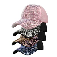 Casquette de baseball personnalisée en strass pour femme, casquette snapback à visière incurvée ornée de cristaux, chapeau de soleil réglable, mode décontractée, vente en gros, tendance