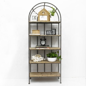 Étagère à livres en bois Luckywind, design vintage rustique, dessus arqué, cadre en métal antique à 5 niveaux - Product Image 2