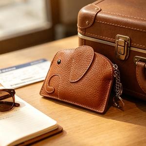Portefeuille miniature en forme d'éléphant mignon, petit porte-cartes, porte-monnaie en cuir PU imperméable et durable avec porte-clés et chaîne, promotionnel - Product Image 1