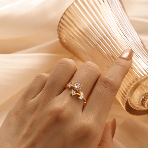 Anillo Abierto Ajustable CANNER al por Mayor, Creativo, de Plata de Ley S925, con Zirconia Colorida en Forma de Hoja, Flor y Corazón, Chapado en Oro de 18K, para Mujeres y Niñas - Product Image 5