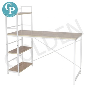 <span class=keywords><strong>Escritorio</strong></span> de Computadora de Madera Blanca <span class=keywords><strong>con</strong></span> Estante Lateral, Mesa de Trabajo de Oficina <span class=keywords><strong>con</strong></span> Estantería de 4 Niveles para Escribir - Product Image 1