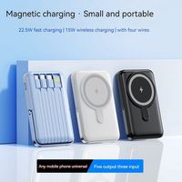 Chargeur sans fil magnétique 15W de nouvelle conception avec câbles intégrés de haute qualité 10000mAh, batterie externe 22,5W avec support de téléphone