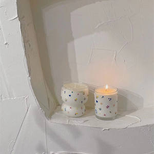 Tasse en verre peinte à la main thé vert bougie d'aromathérapie en cire de soja blanche parfumée pour cadeau - Product Image 5