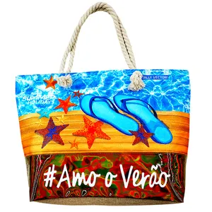 Wholesale Custom Logo Summer Tourist Beach Souvenirs Beach Tote Bag with Zipper
