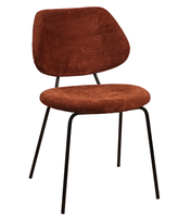 Chaise de salle à manger rétro en tissu doux couleur caramel avec dossier arrondi, pieds en métal noir pour la maison, le bureau et l'hôtel