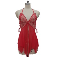Chemise de nuit transparente sexy en dentelle pour femmes col en v dos nu robe de maison en maille française