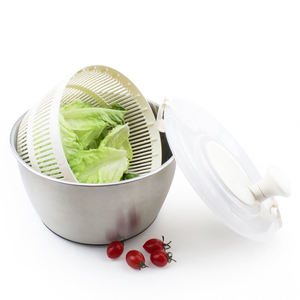 Grand ensemble d'ustensiles de salade en acier inoxydable avec essoreuse pour laitue, légumes et fruits, couvercle autobloquant, compatible lave-vaisselle - Product Image 6