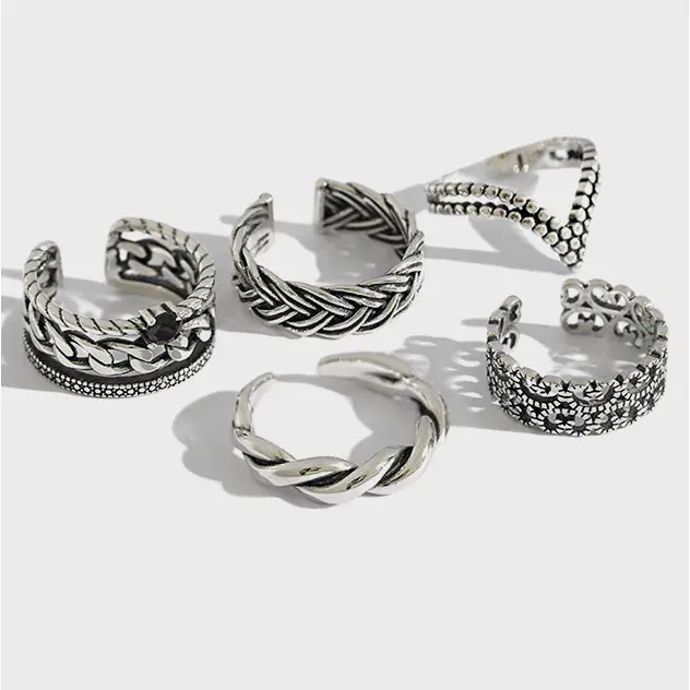 Vintage Design Hip Hop Style Hot Selling S925 Sterling Silver Multiple Style Wholesale Rings For Women