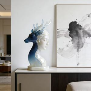 Escultura de <span class=keywords><strong>la</strong></span> Serena Convivencia entre Humanos y Ciervos: Escuchando el Viento y Admirando <span class=keywords><strong>la</strong></span> Luna, Fundida por Bozhiyi - Product Image 6