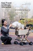 Poussette pliable pour animaux de compagnie en acier à haute teneur en carbone, légère, avec grande pochette de rangement, couvercle à verrouillage automatique anti-évasion, pour chat et chien, pour la promenade en extérieur