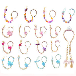 Niños Pelo Largo princesa postizo fiesta flores diadema largo Cosplay pelucas trenzadas para niñas princesa vestir Accesorios - Product Image 3