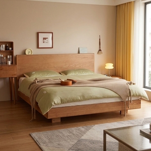Cama <span class=keywords><strong>Flotante</strong></span> de <span class=keywords><strong>Madera</strong></span> Maciza de Cerezo con Luz Nocturna, Cama Doble Moderna para Dormitorio - Product Image 1