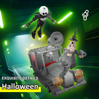 Ensemble de blocs de construction de voiture d'horreur d'Halloween très populaire, véhicule squelette effrayant, briques de construction avec mini figurines, jouet idéal pour un cadeau