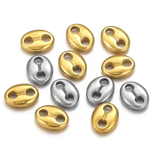 不锈钢咖啡豆双椭圆形珠子连接器钛钢DIY珠宝项链制作用品配件