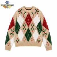 Pull-over d'hiver personnalisé ODM/OEM pour homme, col rond, en tricot respirant, motif géométrique diamant intarsia, avec logo frontal