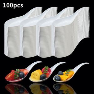 Clear White Black <b>Plastic</b> Tear Drop Appetizer Soup Tasting Asian Spoon Dessert Dish <b>Bowls</b> Teardrop <b>Plates</b> Spoons - Product Image 2