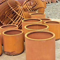 Pot Bunga Logam Bulat Corten Steel, Pot Tanaman Taman Luar Ruangan, Finishing Rust, Dekorasi Lanskap Halaman dan Patio