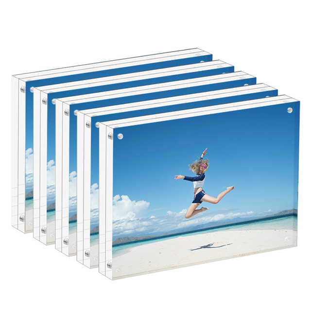 Acrylic Picture Frame 5x7 Clear Freestanding Double Sided Frameless Magnetic Photo Frames Desktop Display