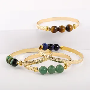 New Fashion Copper Bangle Colorful Natural Stone Tiger Eye Hawaiian Jewelry Gold Plated Bracelet for Women Men Wholesale