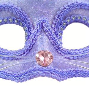 Máscara de media cara con diamantes de imitación de gato morado para disfraz de fiesta, Halloween, carnaval. - Product Image 4