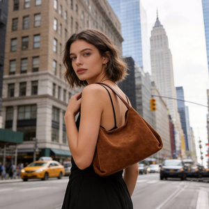 Luxuriöse Damen Natürliche Schlichte Vintage Kunstwildleder Langlebige Wasserdichte Tragbare Bucket <span class=keywords><strong>Bag</strong></span> für Frauen - Ethnisches Design mit Nylon-Handtasche - Product Image 6