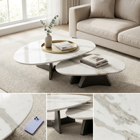 Ensemble de tables basses gigognes Luca Picasso en marbre blanc, forme de galet organique, base noire, mobilier de salon moderne de luxe