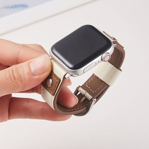 Bracelet en cuir véritable personnalisé Upro pour Apple Watch Series 11 10, bracelet vintage effilé pour iWatch 38-46 mm, boucle patchwork - Product Image 3