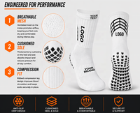 Chaussettes de football haute performance antidérapantes avec logo personnalisé, chaussettes de soccer à adhérence antidérapante, chaussettes athlétiques respirantes et amortissantes