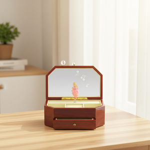 Boîte à bijoux musicale en bois personnalisée avec miroir et tiroir |   <span class=keywords><strong>Cadeau</strong></span> souvenir familial pour filles et femmes - Product Image 1