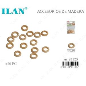 Anelli in legno Ilan da 15 mm, 20 pezzi, per artigianato e progetti fai da te - Product Image 1