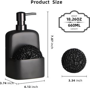Distributeur de savon en céramique mate Daddy 20oz Distributeur de savon de cuisine en céramique noire avec porte-éponge pour la cuisine - Product Image 2
