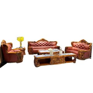 लक्जरी ठोस लकड़ी के सोफे सेट यूरोपीयन नक्काशीदार ईबोनी चीनी शैली का बड़ा सोफा प्रीमियम चमड़े के आधुनिक लिविंग रूम फर्नीचर के साथ - Product Image 6