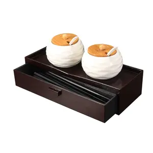 Caixa de palitos de plástico de madeira, caixa japonesa de gavetas para hashi e varas