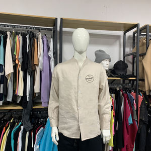 Commercio all'ingrosso personalizzato Logo lino sottile ampia a maniche lunghe bianco tinta unita fresco <span class=keywords><strong>abbigliamento</strong></span> estivo camicia di lino da <span class=keywords><strong>uomo</strong></span> - Product Image 5