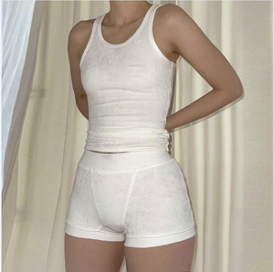 Summer Beach Terry White 2 Piece Short Set camiseta sin mangas y pantalones cortos para mujer - Product Image 3