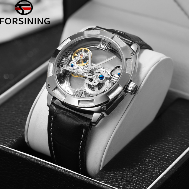 FSG9418 Brand Luxury leather band Skeleton Tourbillon Automatic Movement Men Mechanical Waterproof Luminous Wrist watch