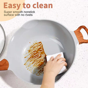 Panela Wok Antiaderente de Alumínio Fundido com Revestimento de Granito Cinza e Cabo com Textura de Madeira, Multiuso para Cozinha - Product Image 2
