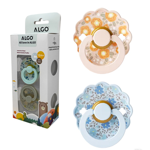 ALGO Sucette pour bébé personnalisable Sucette en silicone sans BPA avec imprimés de fleurs Sucette factice en <span class=keywords><strong>caoutchouc</strong></span> <span class=keywords><strong>naturel</strong></span> - Product Image 3