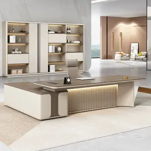 Desain Modern 2.2M Mingya Kantor CEO/Boss Meja Meja dengan Lemari Penyimpanan