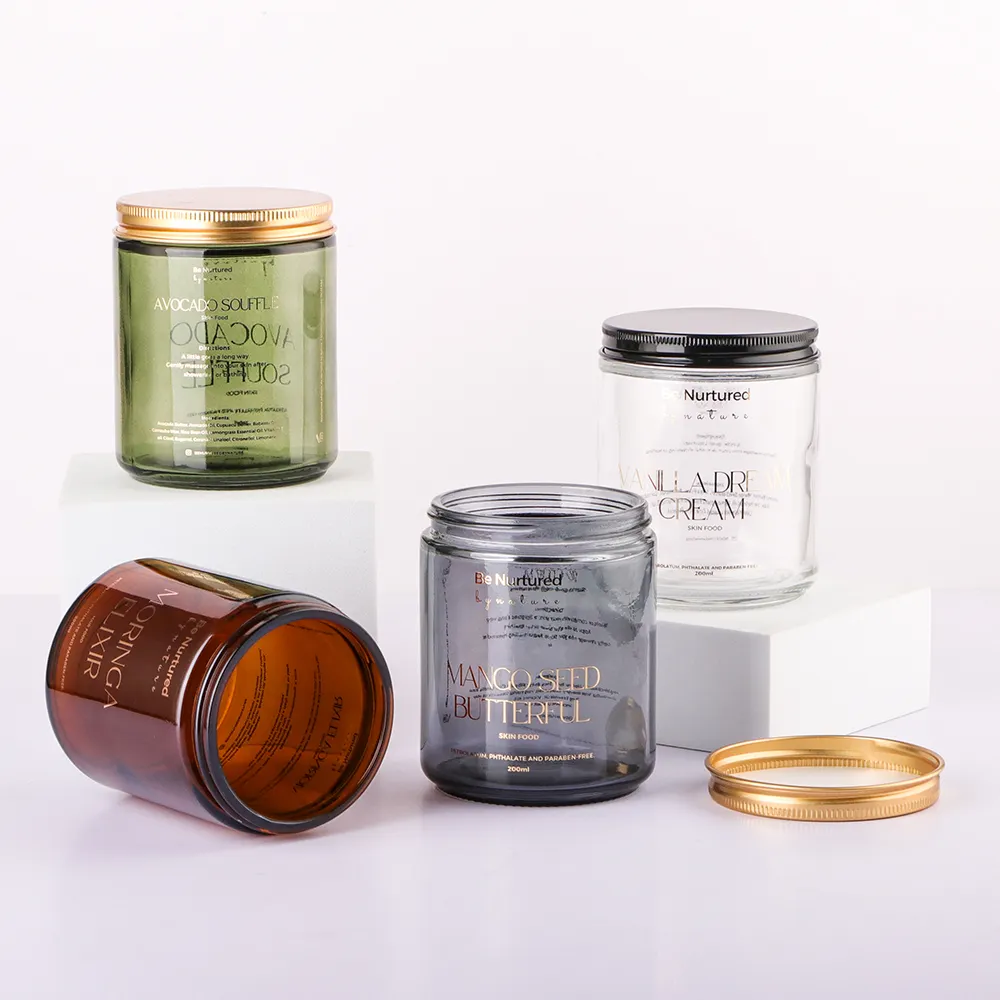 Groothandel Aangepaste Luxe 250Ml Cilinder Clear Amber Groen Glas Kerst Kaars Potten En Aromatherapie Jar Verpakking