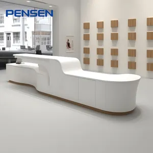 Office Front Reception Counter Modern Design Best Custom Size Solid Surface Acrylic Led Logo White Office Reception Counter
