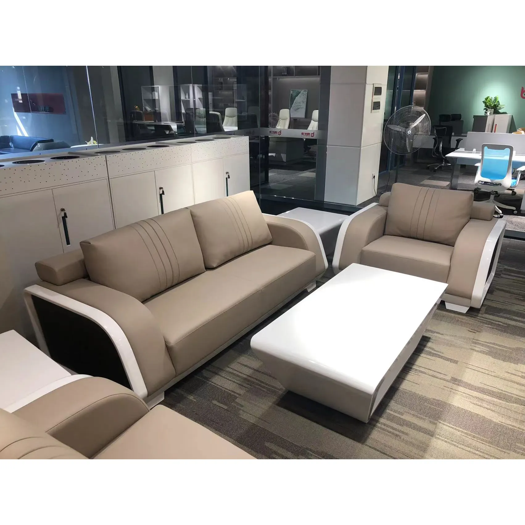 BOGAO Desain Produk Baru Nordik Minimalis Ruang Tamu Pu Kulit Furnitur Ruang Tamu Penutup Sofa 5 Orang Putih