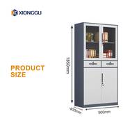 Armoire de bureau en acier bicolore avec porte vitrée, tiroirs et casiers de rangement pour l'archivage au bureau