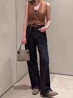Prix de gros : Jean baggy décontracté pour femme, délavé à l'acide, avec impression de logo personnalisé, pantalon en denim surdimensionné à jambe large en coton pour femme