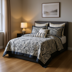 Ensemble de couette en coton, taille King, housse de couette brodée, ensemble de literie, motif végétal classique, pour une utilisation toute l'année à la maison - Product Image 2